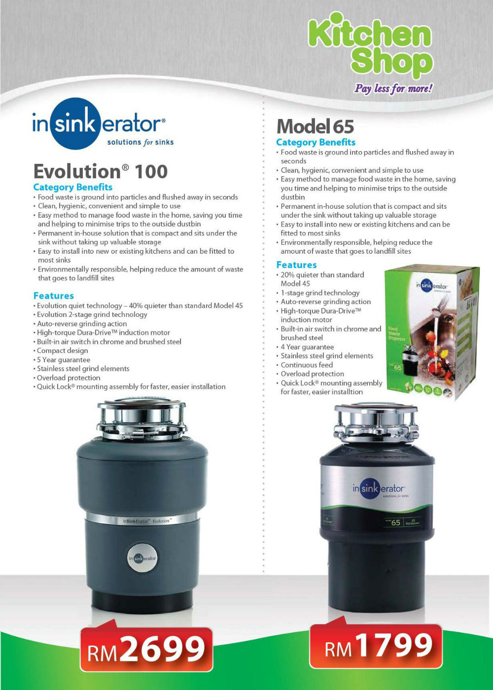 In Sink Erator ISE Poster A4 In Sink Erator Evolution 100 & Model 65