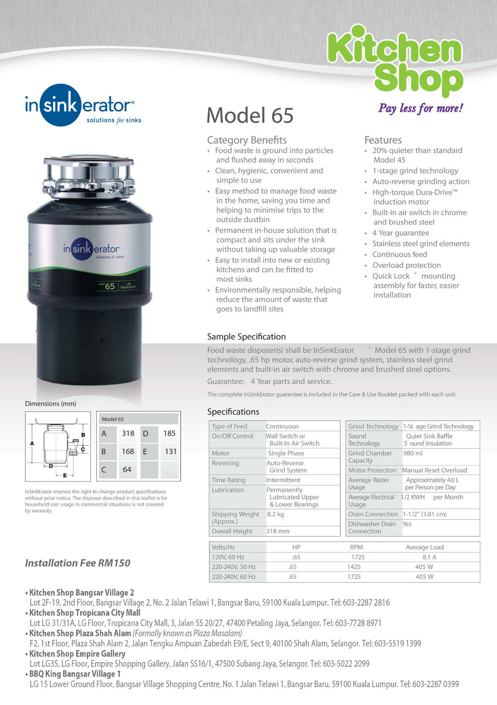 ISE 65 ISE model65 In Sink Erator Evolution 100 & Model 65
